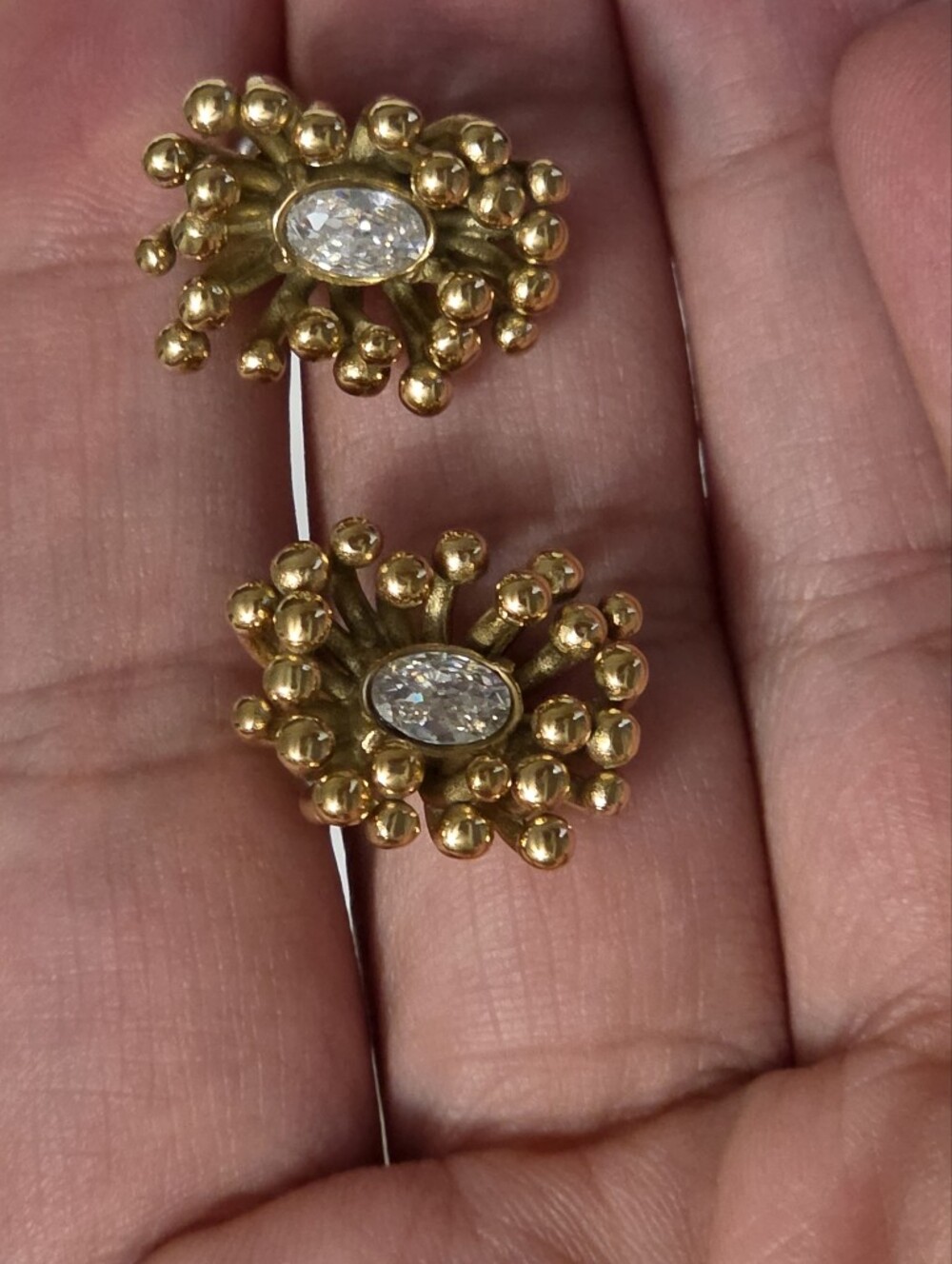 Vogue Gold tone Sunburst Cluster Stud Earrings with Clear Stone - Picture 8 of 8